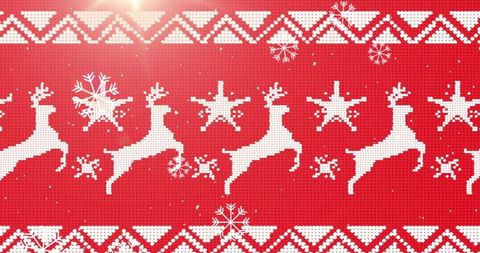 Festive Knit Pattern with Reindeers and Snowflakes on Red Background