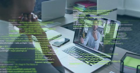 Tech-savvy Woman Engages in a Virtual Meeting at Home Office