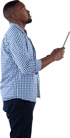 Thoughtful Black Man Holding Transparent Tablet Side View - Download Free Stock Videos Pikwizard.com