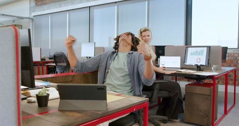 Joyful Office Success Celebration Teamwork Collaboration