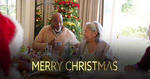 Diverse Seniors Celebrating Christmas Dinner Joyfully at Home