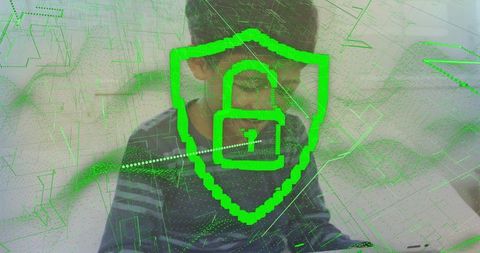 Tech-savvy youngster cautiously navigating online worlds