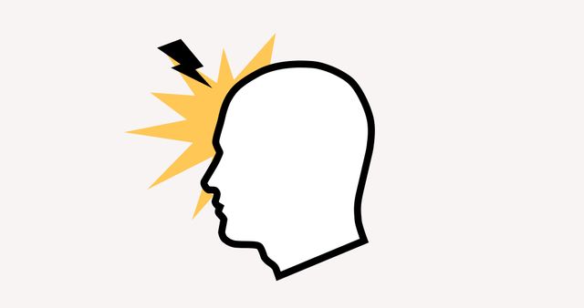 Vector image of human head with thunder pattern on white background, copy space. Illustration, raise awareness, support, migraine awareness week, headache, stress.