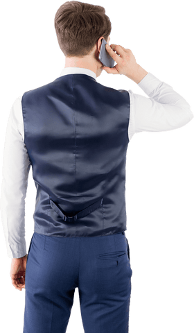 Transparent Man Talking on Phone in Business Attire from Back View