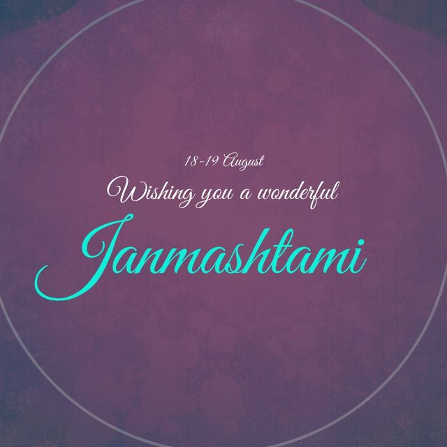 Wishing you wonderful janmashtami text over a round banner against purple background. Janmashtami celebration concept