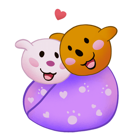 Playful cartoon bears in love on purple cushion transparent background