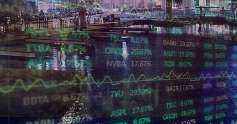financial data overlay on urban cityscape at night - Download Free Stock Images Pikwizard.com