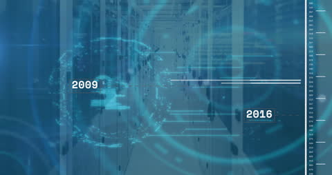 Cyber Security Icons Overlapping Server Room Technology Concept