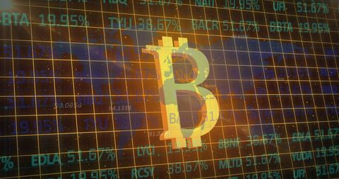 Bitcoin Symbol Against Global Financial Data Background