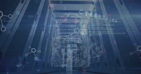 Cybersecurity in Modern Server Room with Digital Lock Visualization