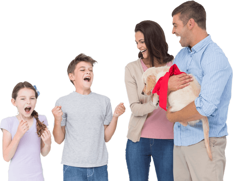 transparent family celebrating gift of puppy with joy - Download Free Stock Videos Pikwizard.com