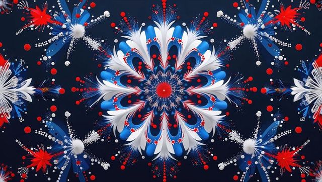 Vibrant Mandala Pattern with Intense Blue and Red Motifs