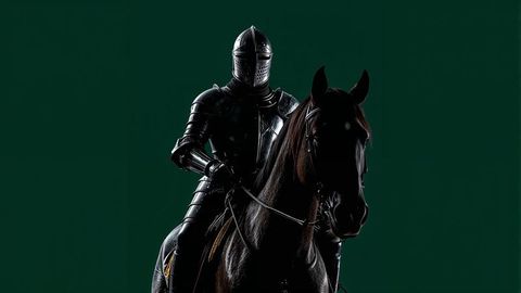 Medieval Knight on Horseback against Dark Background