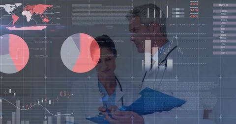 Healthcare Professionals Analyzing Digital Data Charts Collaboration