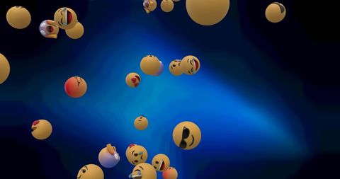 Emojis cascading on dark background for social media use
