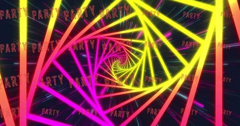 Vibrant Neon Tunnel with 'Party' Text on Black Background