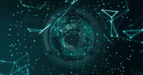 Futuristic digital globe with dotted continents and connections