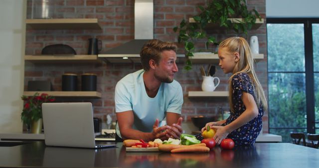 Father and Daughter Preparing Healthy Meal Together in Modern Kitchen - Download Free Stock Images Pikwizard.com