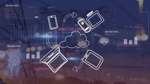 Digital Connectivity and Data Processing Concept with Spinning Icons