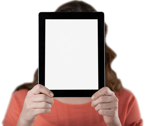 woman holding tablet in front of face on transparent background - Download Free Stock Videos Pikwizard.com