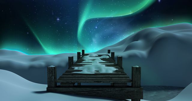 Illustration of snow covered jetty during christmas time 4k