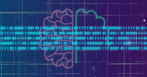 Digital brain with binary code and grid futuristic technology concept