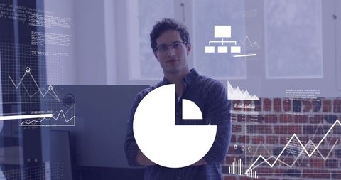 Businessman Analyzing Digital Data with Futuristic Graphics