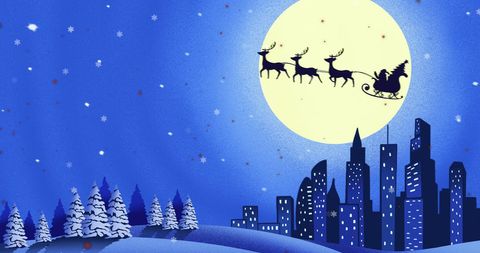 Santa Claus Sleigh and Reindeer over Moonlit Winter City - Download Free Stock Images Pikwizard.com