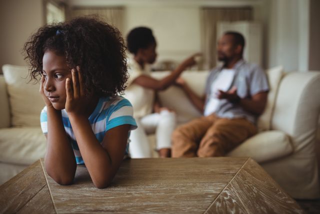 Sad Girl Listening to Parents Arguing at Home - Download Free Stock Photos Pikwizard.com