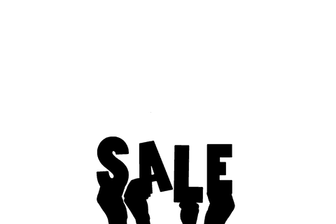 Transparent text sale promotion graphic with hands illustration