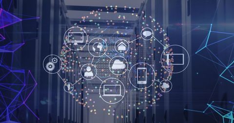 Global Networking Concept with Cloud Computing Icons in Server Room - Download Free Stock Images Pikwizard.com