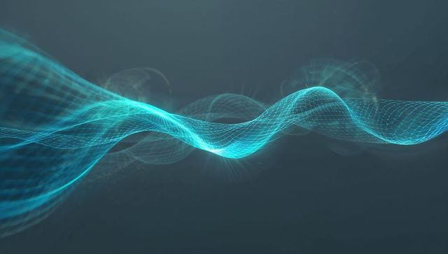 Flowing Cyan Mesh Ribbon Creating Neon Grid Wave for Technology Background