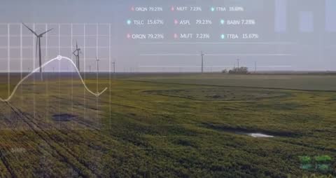 Wind Turbines with Analytics Overlay Illustrating Renewable Energy Trends