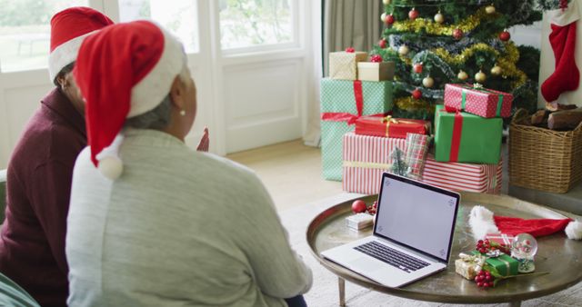 Elderly Couple Video Chatting During Christmas - Download Free Stock Images Pikwizard.com