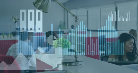 Businessman Communicating on Phone with Data Graphics Overlay