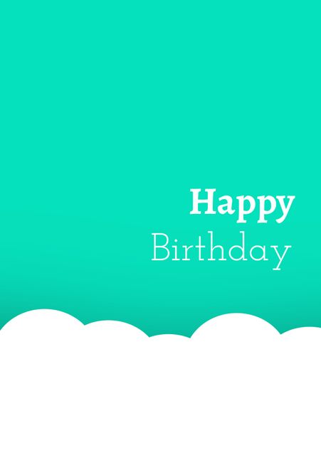 This teal cloud-themed template offers a joyful and minimalist design perfect for creating birthday invitations. The simple yet striking layout with the 'Happy Birthday' message can be personalized with event details. Ideal for anyone looking to craft elegant and cheerful birthday invites.