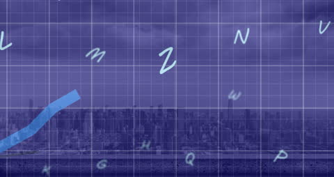 Animated Graphs Overlay with Cityscape and Cloudy Sky