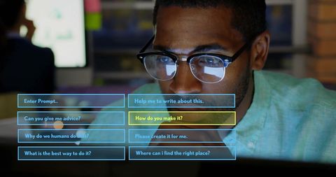 Man Engages with AI Interface on Computer Screen - Download Free Stock Images Pikwizard.com