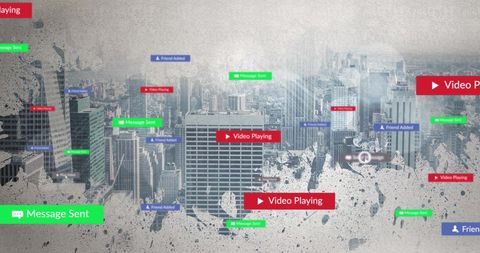 Digital Icons Floating Over Futuristic Cityscape Illustrating Connectivity - Download Free Stock Images Pikwizard.com
