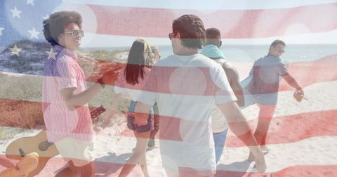 Diverse Friends Enjoying Summer Beach Walk with USA Theme - Download Free Stock Images Pikwizard.com