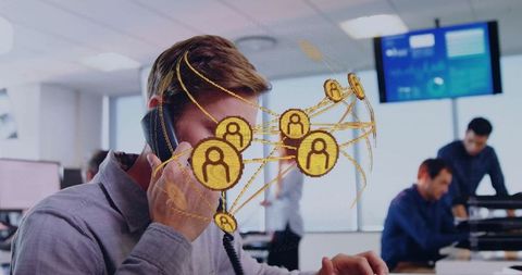 Professional Engagement in Office Illustrated with Network Connections