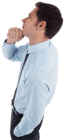 Transparent Businessman in Thoughtful Pose Side View