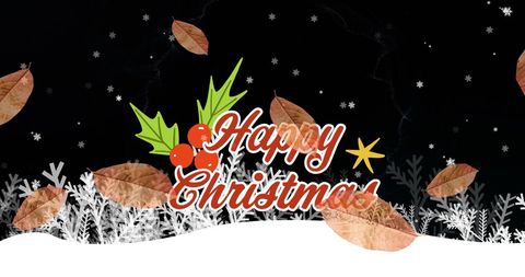 Festive Christmas Greeting with Leaves and Snowflakes