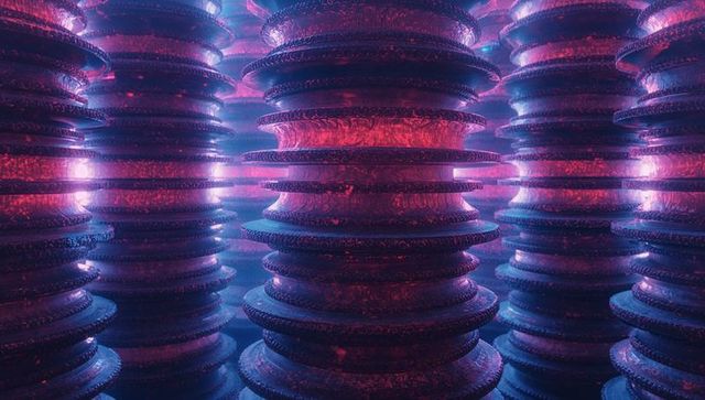 Futuristic neon pillars in sci-fi chamber