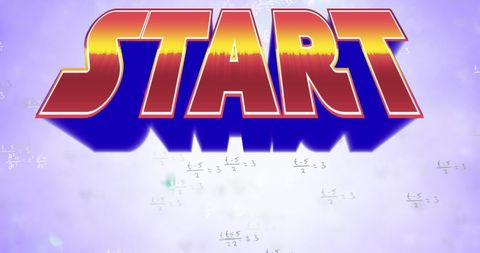 Bold start text overlaying vibrant equations background