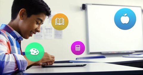 Schoolboy Using Tablet with Educational Digital Interface - Download Free Stock Images Pikwizard.com
