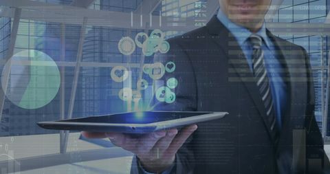 Businessman Presenting Social Media Icons on Digital Tablet - Download Free Stock Images Pikwizard.com
