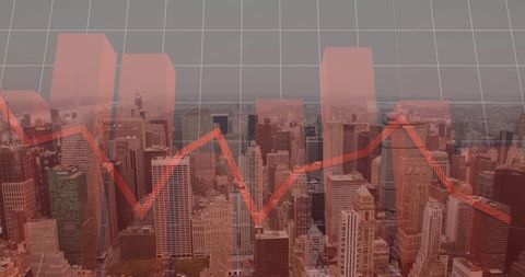 Financial Downturn Trend Overlaying Urban Cityscape