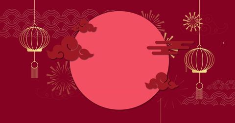 Chinese New Year Festive Traditional Decorations on Red Background