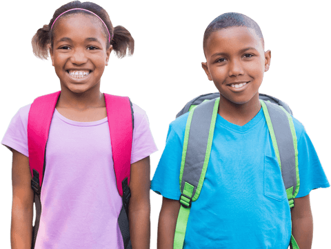 Happy African American Schoolchildren with Backpacks Transparent Background